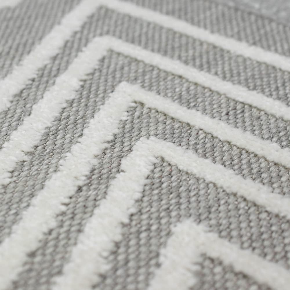 Teppich-Traum Sisal In- & Outdoor Teppich modernes 3D Dreiecksmuster abstrakt Creme grau Grösse 80x1