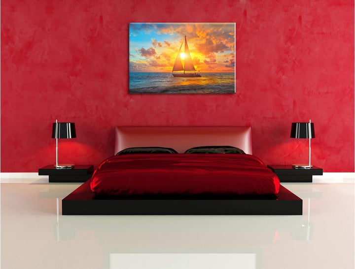 Pixxprint Segelboot nahgelegen der Küste als Leinwandbild/Grösse: 100x70 cm/Wandbild/Kunstdruck/fert