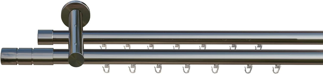 indeko HAMBURG, Gardinenstange mit Innenlauf Ø 20 mm auf Mass, 2-Lauf, edelstahloptik, Komplettset m