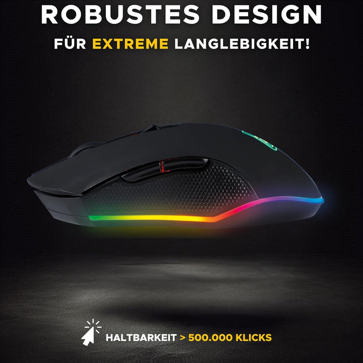 THE G-LAB Kult Helium USB-Gamer-Maus mit Kabel - Optischer Sensor mit 800 bis 6400 DPI, 7-farbige LE