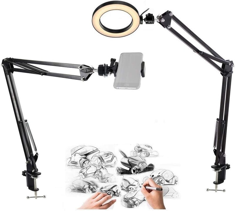 AYIZON Handy-Ringlicht, 20cm Tisch Ringlicht mit 2 Arm Halterung für iPhone,Samsung,Backen, Basteln,