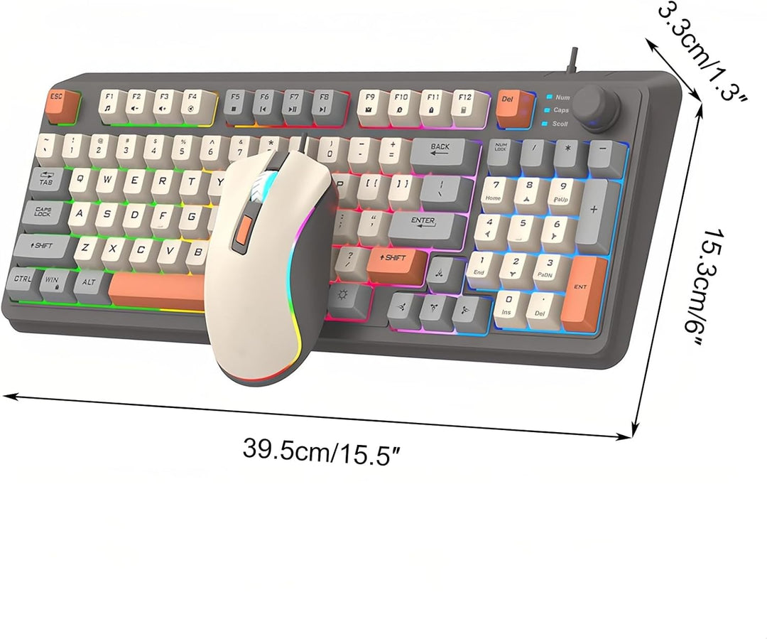 Kompakte Kabelgebundene Tastatur und Maus Set mit 94 Tasten Lautstärkeregler Buntes Licht Ergonomisc