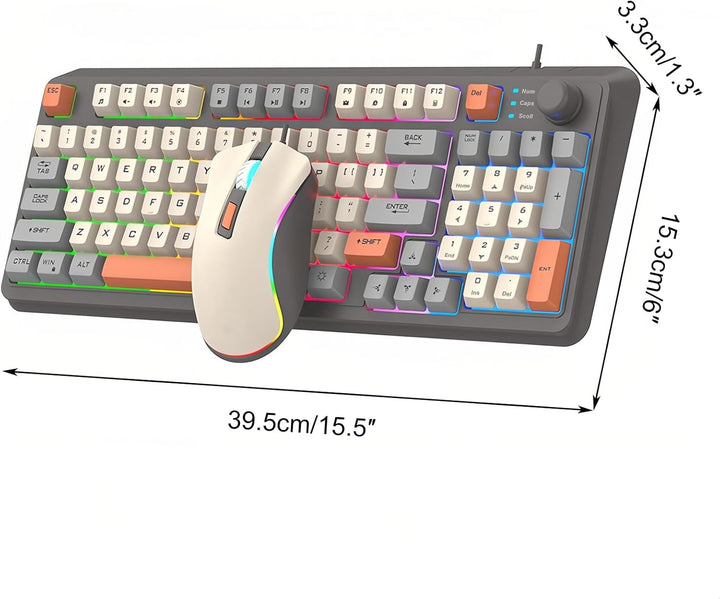 Kompakte Kabelgebundene Tastatur und Maus Set mit 94 Tasten Lautstärkeregler Buntes Licht Ergonomisc