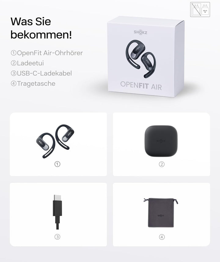 SHOKZ OpenFit Air Open-Ear-Kopfhörer, True Wireless Bluetooth-Ohrhörer mit Mikrofon, Ohrhörer mit Ai