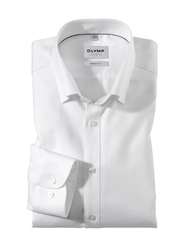 OLYMP Herren Businesshemd Langarm Level.Five.Body.fit,Einfarbig,Body fit,Under Button Down 37 Weiss