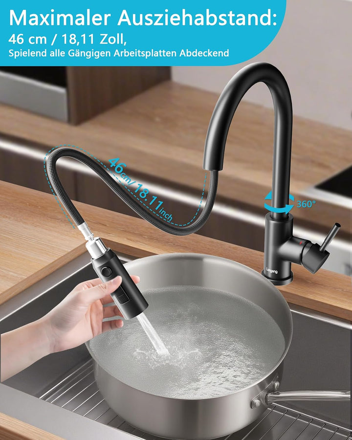 Küchenarmatur, Hochdruck Wasserhahn Küche Ausziehbar, Mischbatterie Küche mit küchenarmaturen, 360°-