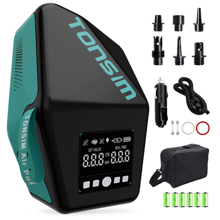 Tonsim Sup Pumpe Elektrisch mit Akku 20 PSI, Wiederaufladbare Luftpumpe, Zweistufiges Auf- und Abpum