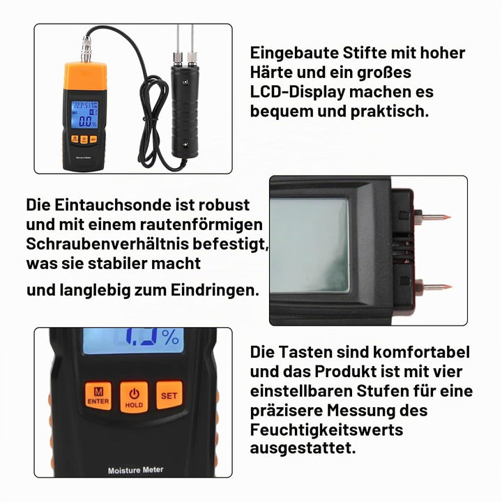 Feuchtigkeitsmessgerät Holzfeuchtemessgerät Pin-Typ LCD-Display Digital Einstellbare Temperatur Luft