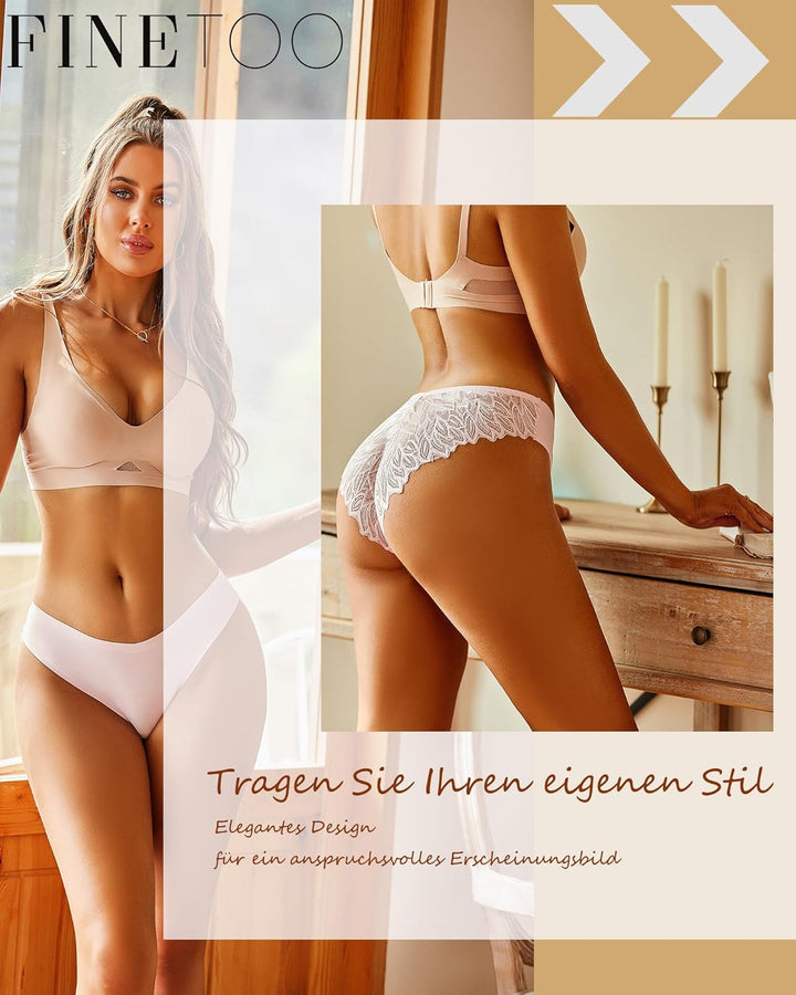 FINETOO Seamless Slips Damen Nahtlose Unterwäsche Spitzen Hipster Frauen Sexy V Waisted Unterhosen A