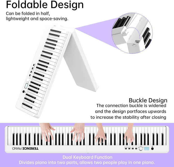 TERENCE Piano mit 88 Tasten Faltbares Klaviertastatur mit 1800mAh Batterie unterstützung MIDI USB-Sc