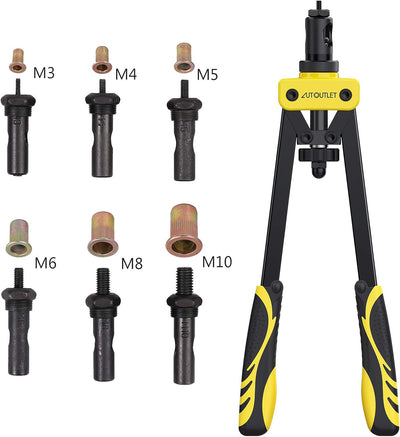 AUTOUTLET Nietmutternzange Set, 14" Profi Nietzangen Nietmutterzange mit 6 Austauschbare Dorne M3 M4