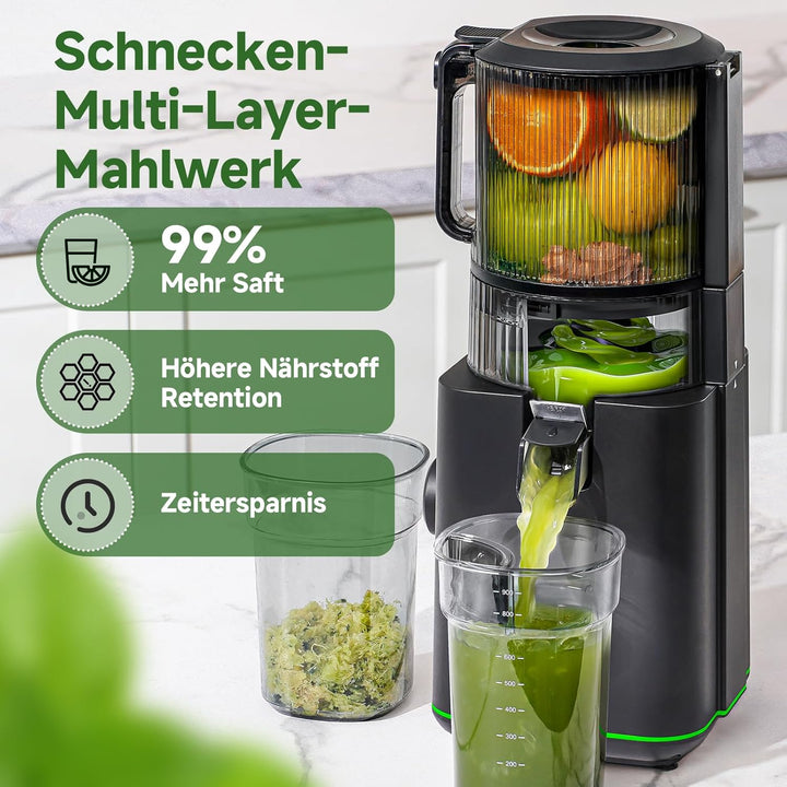 AMZCHEF Entsafter Slow Juicer 155mm XXL Einfüllöffnung - 2,5L Saftpresse Elektrisch für ganzes Obst