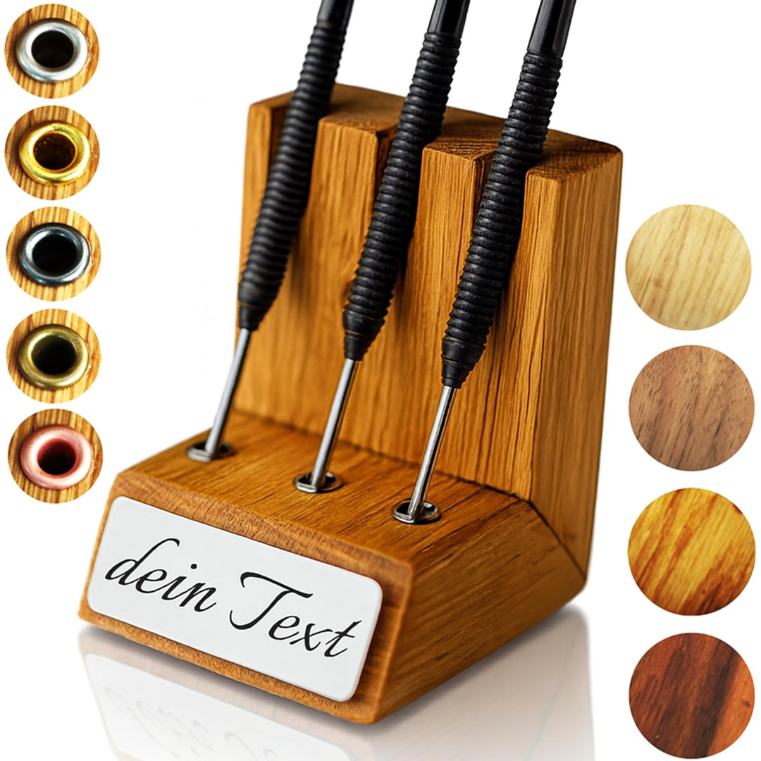 WaveB4 Dartpfeil Halter personalisiert aus Holz mit Gravur – handgemacht aus Eiche oder Nussbaum | D