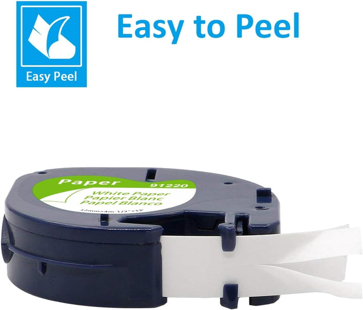 Aken 91200 Papier Weiss 12mm x 4m Schriftbänder Kompatibel mit Dymo Etikettenband, Kompatibel mit Dy