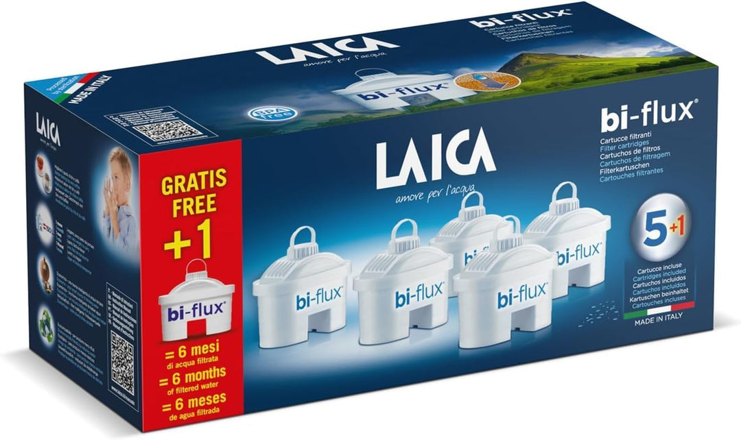 LAICA Filterkartuschen bi-flux 5 + 1 Pack, Kartuschen für alle Laica Wasserfilter 1 Weiss, 1 Weiss