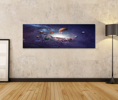 Bild auf Leinwand Planeten des Sonnensystems Wandbild Poster Kunstdruck Bilder Format: 120x40cm - Pa