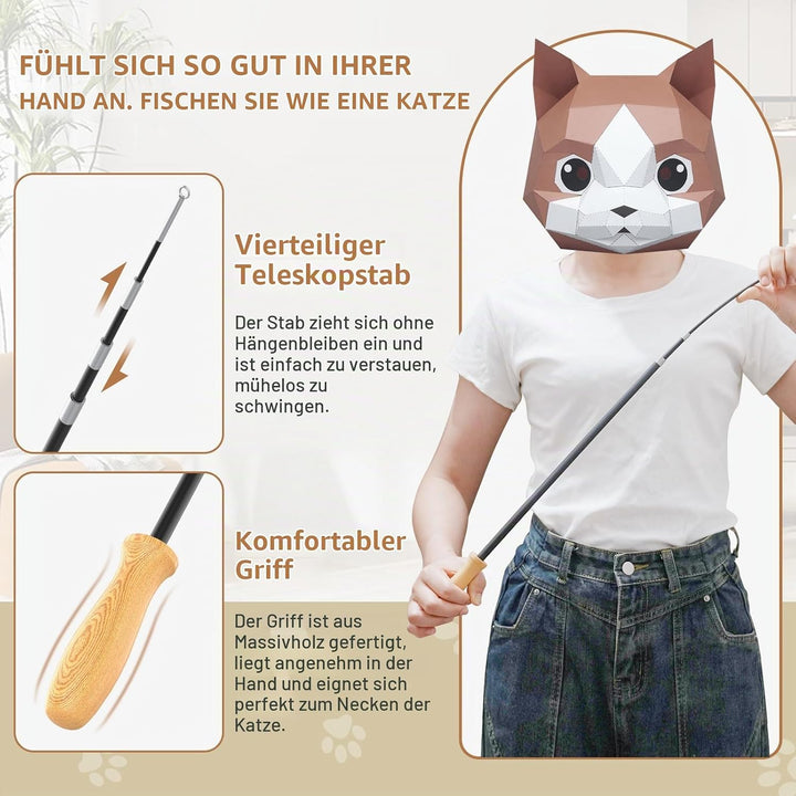 ROSAUI 2X Katzenangel lang, interaktives katzenspielzeug mit 2 Vogel und 3 Federn, Katzen Spielzeug