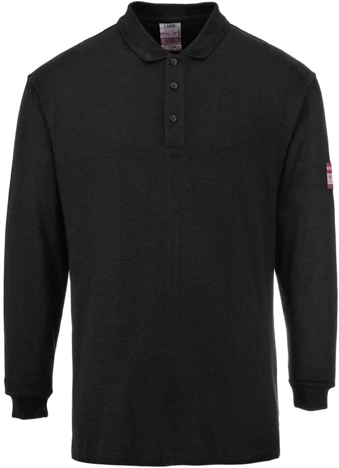 Portwest Flammhemmendes, antistatisches Langarm Poloshirt, Grösse: XXL, Farbe: Schwarz, FR10BKRXXL X