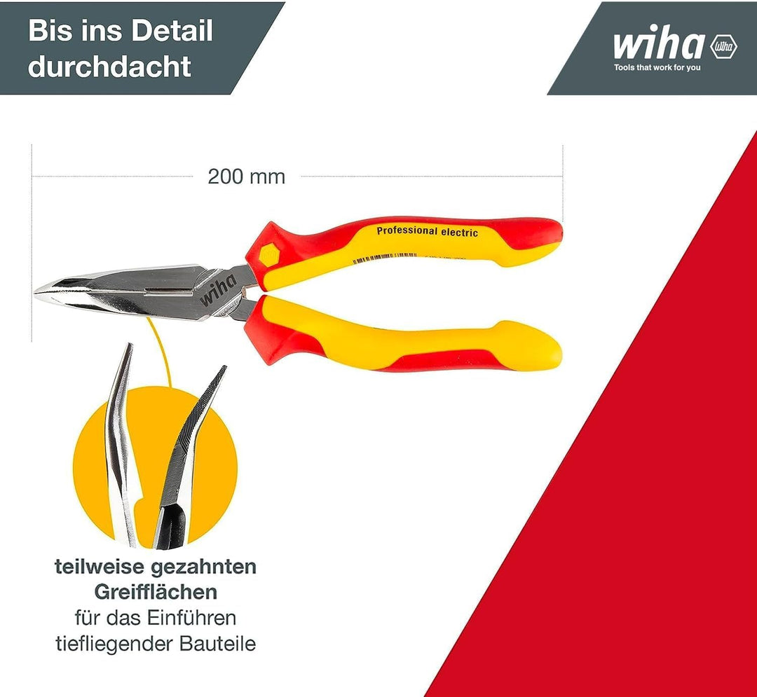 Wiha Flachrundzange Professional electric mit Schneide I ca. 40° gebogene Form I VDE geprüft I Radio