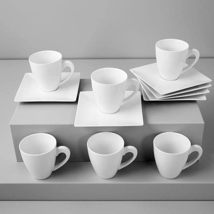 AMBITION Kaffeeservice Porto 12 Teilig Geschirrset Porzellan Kaffee Set 6 Personen Eckig Tasse Unter