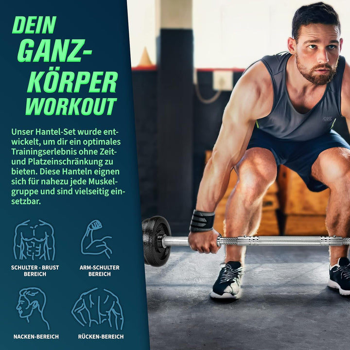 RE:SPORT 2 in 1 Hanteln Set 15-60kg | Hantelset Gusseisen verstellbar | Kurzhantel &amp; Langhantel | St