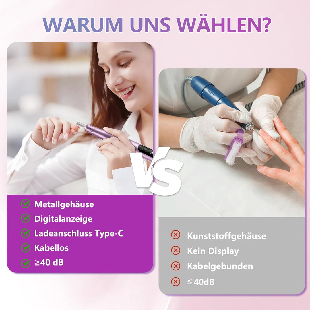 Nagelfräser Kabellos Tragbar 800mAh Elektrische Nagelfeile Professionell 12-IN-1 4-6 Stunden Arbeits
