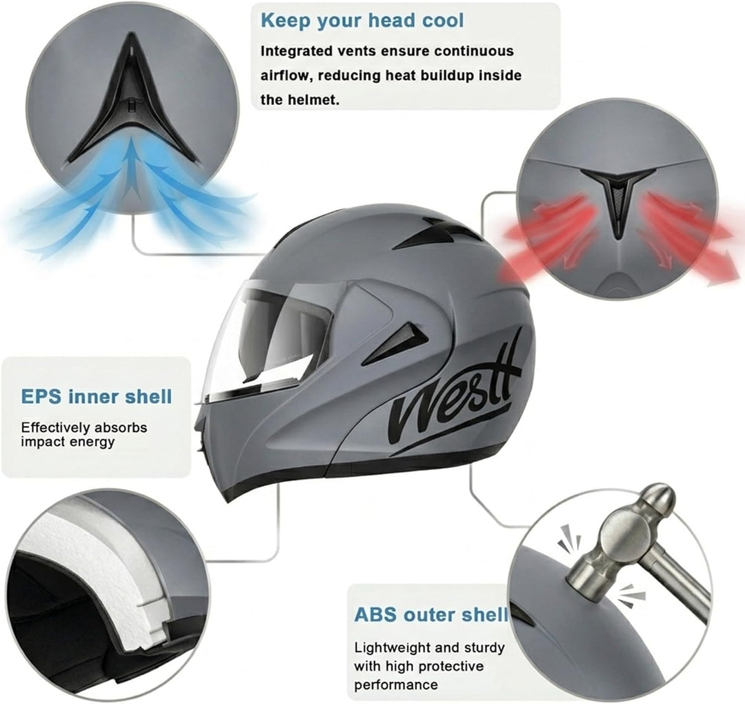 Westt Motorradhelm Herren Damen Integralhelm Klapphelm Flip-up Motorrad Jethelm Chopper Mofa Moped R