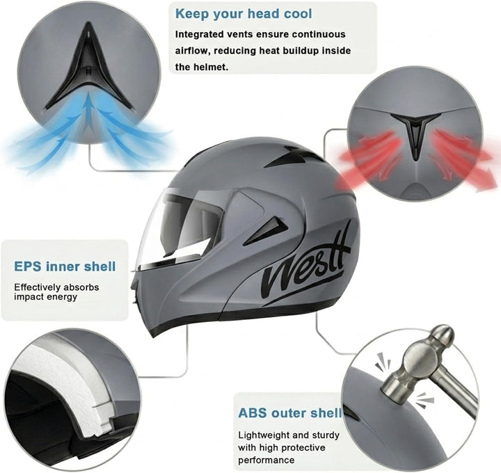 Westt Motorradhelm Herren Damen Integralhelm Klapphelm Flip-up Motorrad Jethelm Chopper Mofa Moped R