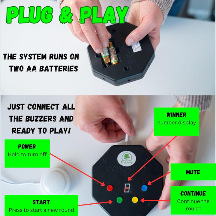 Trebisky Quiz Game Buzzer System 8-Player with LED Light Buttons & Sound – Standalone Wired Buzzers
