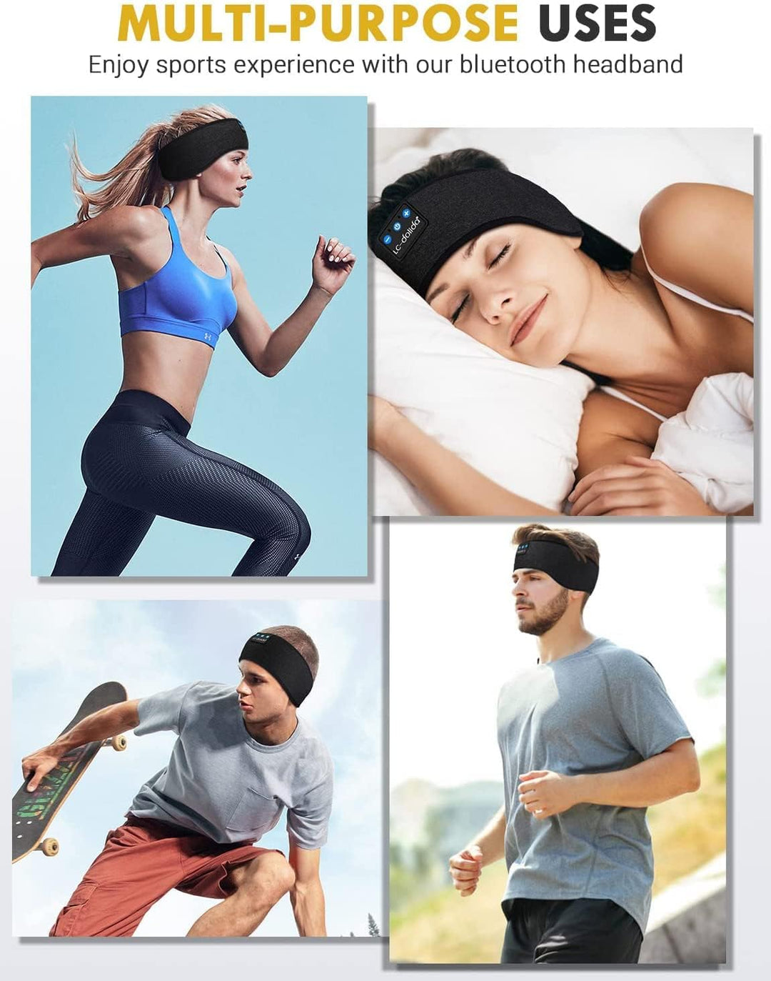LC-dolida Schlafkopfhörer Bluetooth 5.4, Schlaf Stirnband Kopfhörer Headband Schlafmaske, Sportskopf