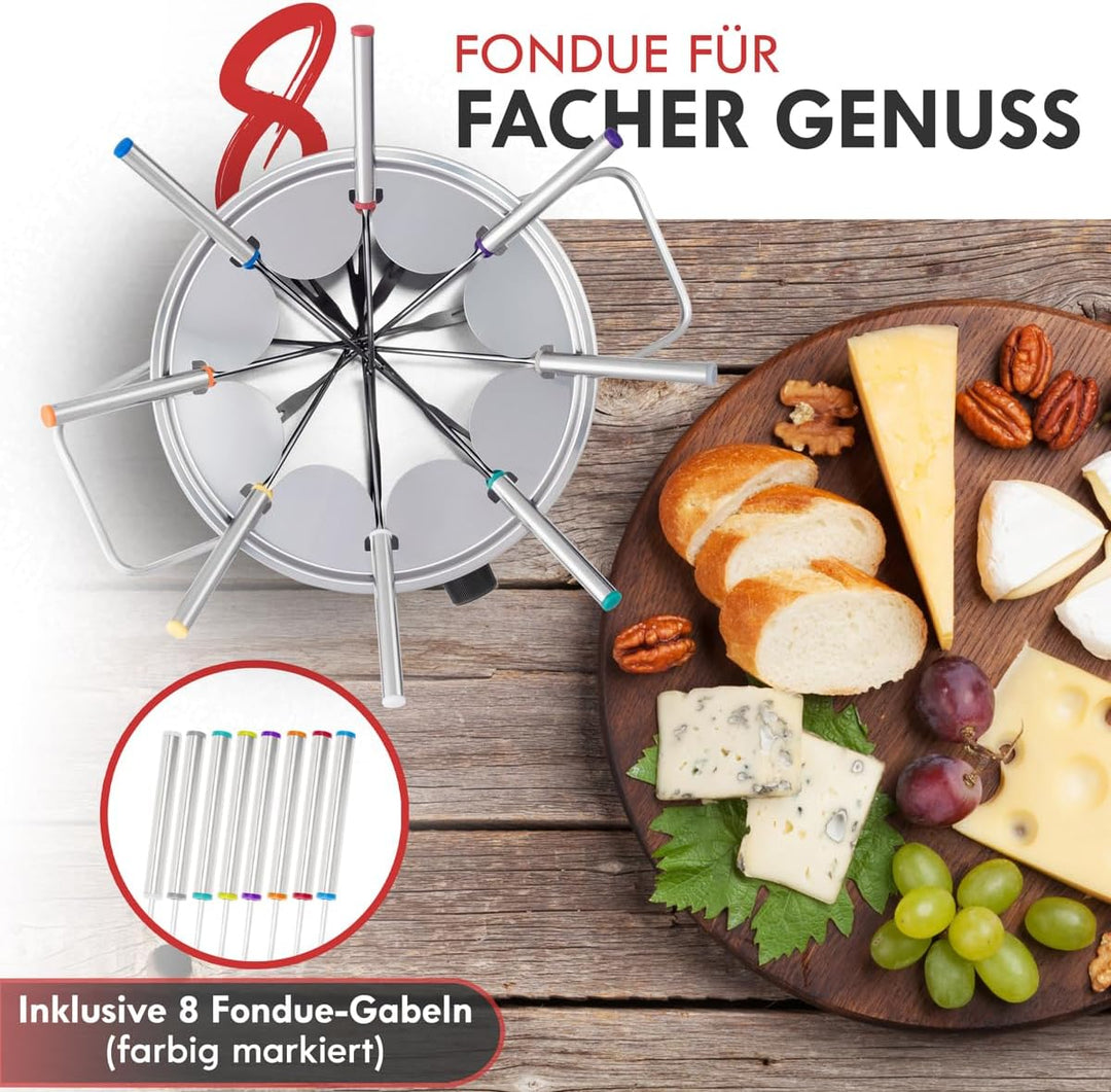 Clatronic FD 3783 elektrischer Fonduetopf, Topf mit abnehmbaren Spritzschutz, Fondue-Set für 8 Perso