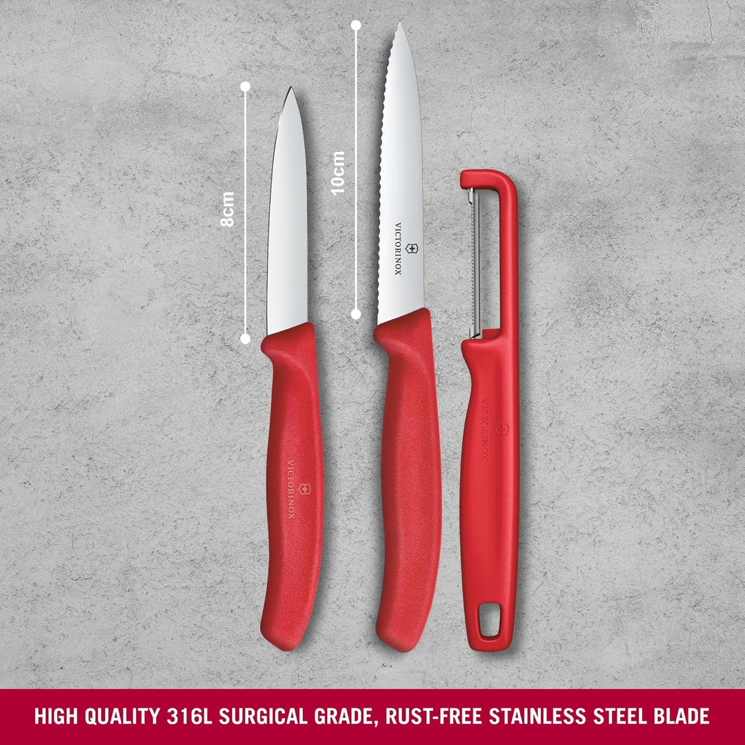 Victorinox Swiss Classic Gemüsemesser Set mit Sparschäler, Schälmesser und Tomatenmesser, 3-teilig,