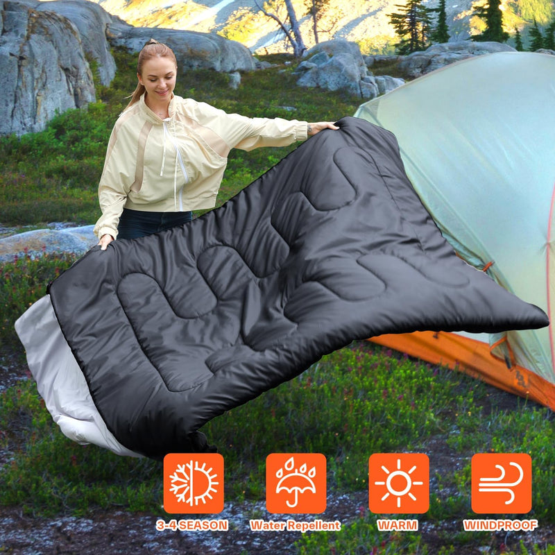 Ohuhu Dicker Doppelte Schlafsack 220 x 150cm Erwachsene Deckenschlafsack mit 2 Gratis Kissen und ein