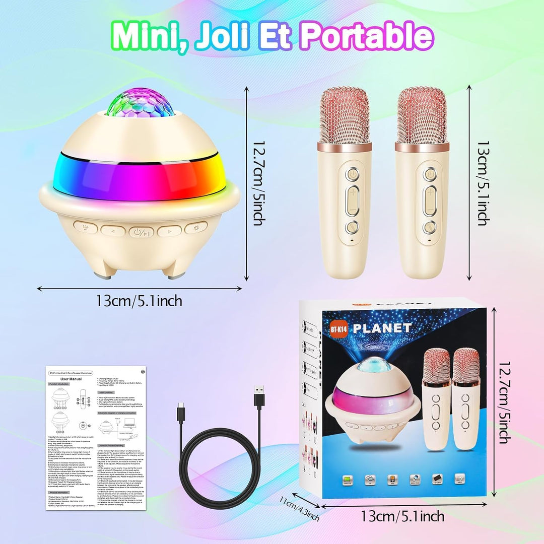 JONRRYIN Karaoke Anlage mit 2 Mikrofonen, Tragbare Bluetooth Karaoke Maschine Kinder mit Disco Licht