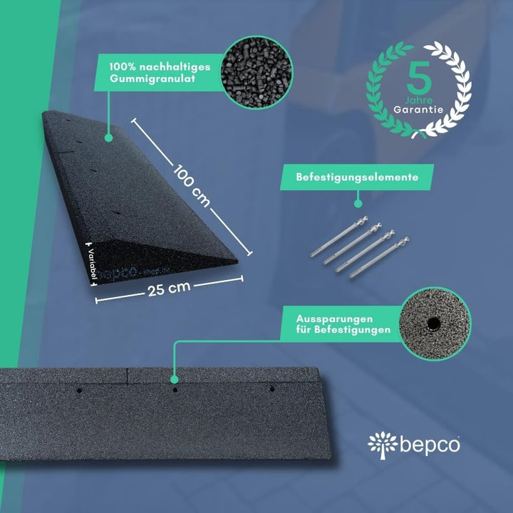 bepco Bordsteinrampe 2er Set (2 Stück) - 100 cm, Verschiedene Höhen, aus Gummi (schwarz), Auffahrram