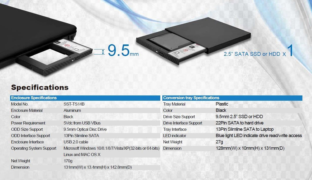 SilverStone SST-TS14B - Externes USB 2.0 2,5" Aluminium-Festplatten-Gehäuse für 9,5 mm SATASSDs oder