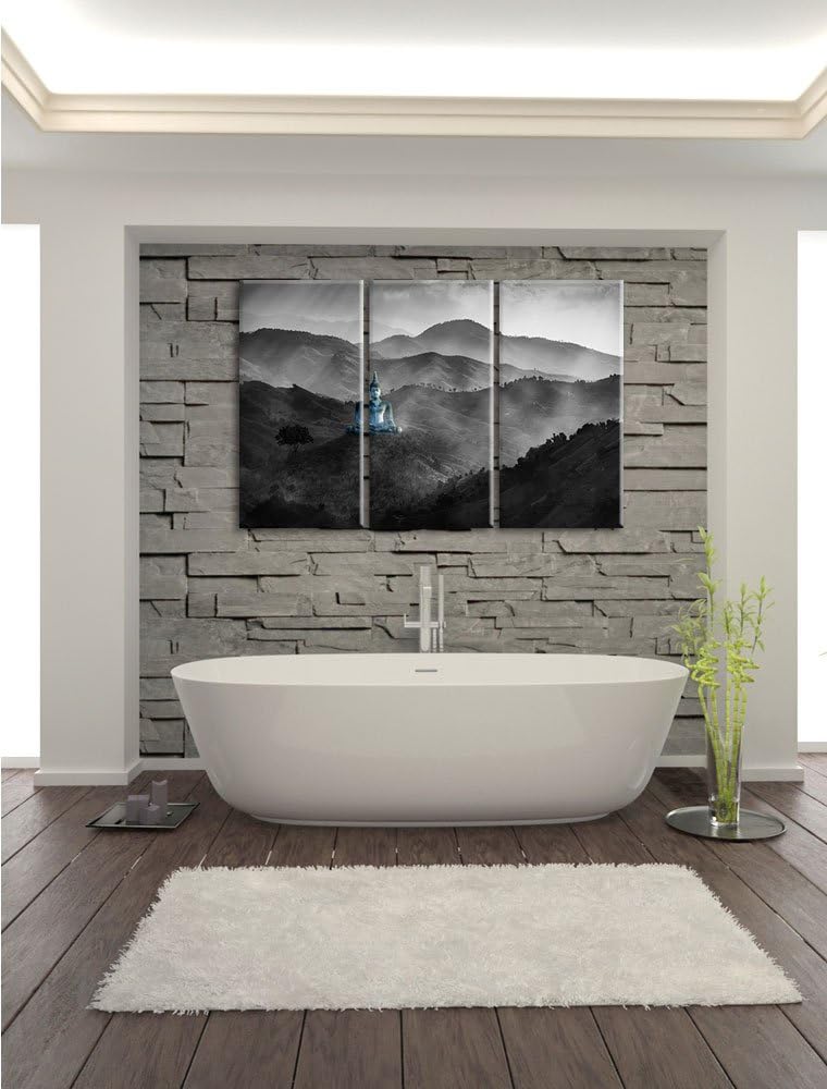 Pixxprint Buddha Bild im Tal der Dunkelheit B&W Detail 3-Teiler Leinwandbild 120x80 Bild auf Leinwan