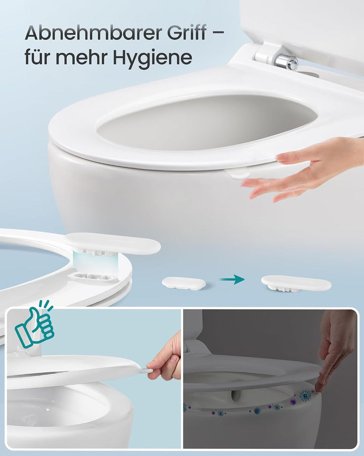 SONGMICS Toilettendeckel, kurze D-Form, WC-Sitz mit Absenkautomatik, Toilettensitz schnell abnehmbar