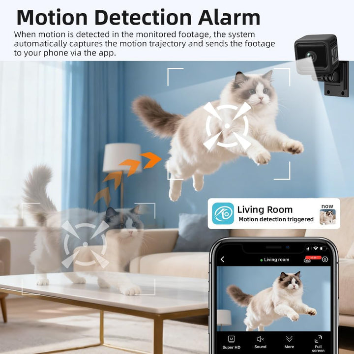 XNJ Mini Kamera, 4K HD WLAN Überwachungskamera innen mit 1600mAh Akku für Lange Laufzeit,Bewegungsme