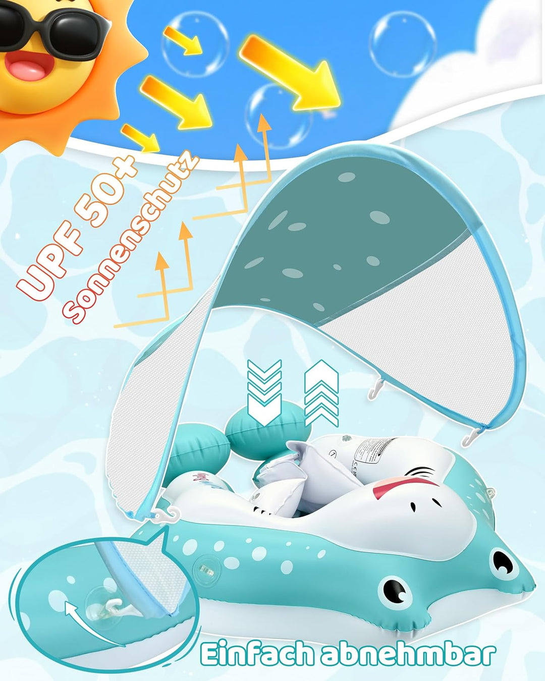 Schwimmring Baby mit Sonnendach Abnehmbarem Sonnendach Schwimmsitz Kleinkinder Schwimmhilfe für Klei