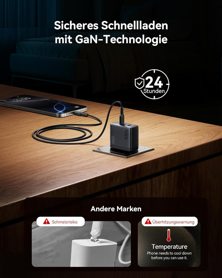 INIU 100W USB C SchnellLadegerät, (GaN Ⅲ) 3 Ports Laptop Netzteil PD PPS ladegerät Fast Charger, Kom
