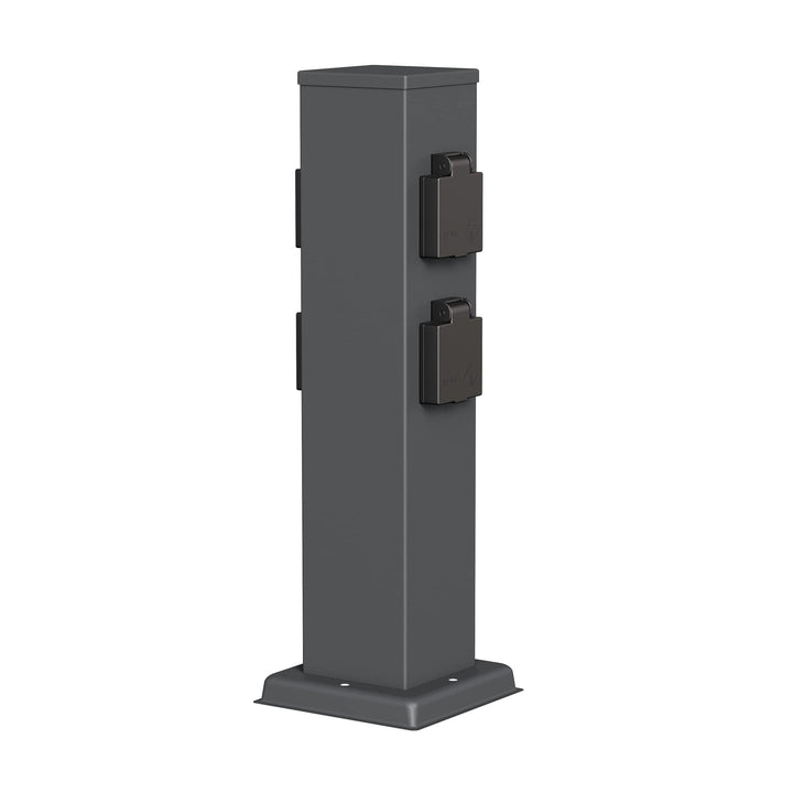ledscom.de Garten Steckdosensäule Polly für aussen, IP44, 4-Fach, Edelstahl, anthrazit, eckig, 40 cm