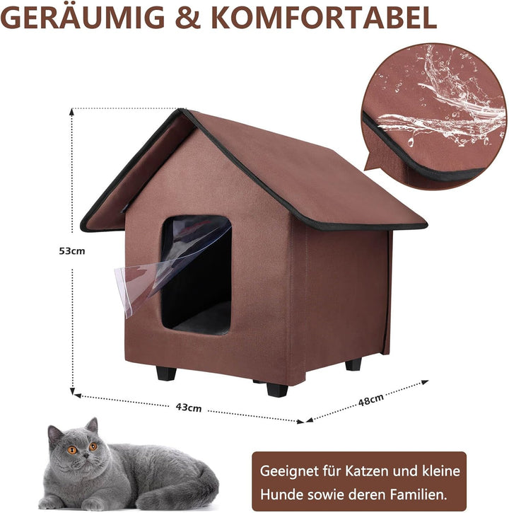 Katzenhaus für draussen, wasserdicht, mit erhöhtem Boden und abnehmbarem Kissen, Faltbarer Katzenunt