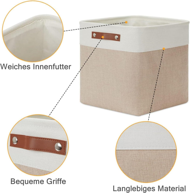 Mangata Aufbewahrungsboxen aus Stoff, Würfelform, 33 x 38 x 33 – 4 Stück, Light Khaki und Weiss 33x3