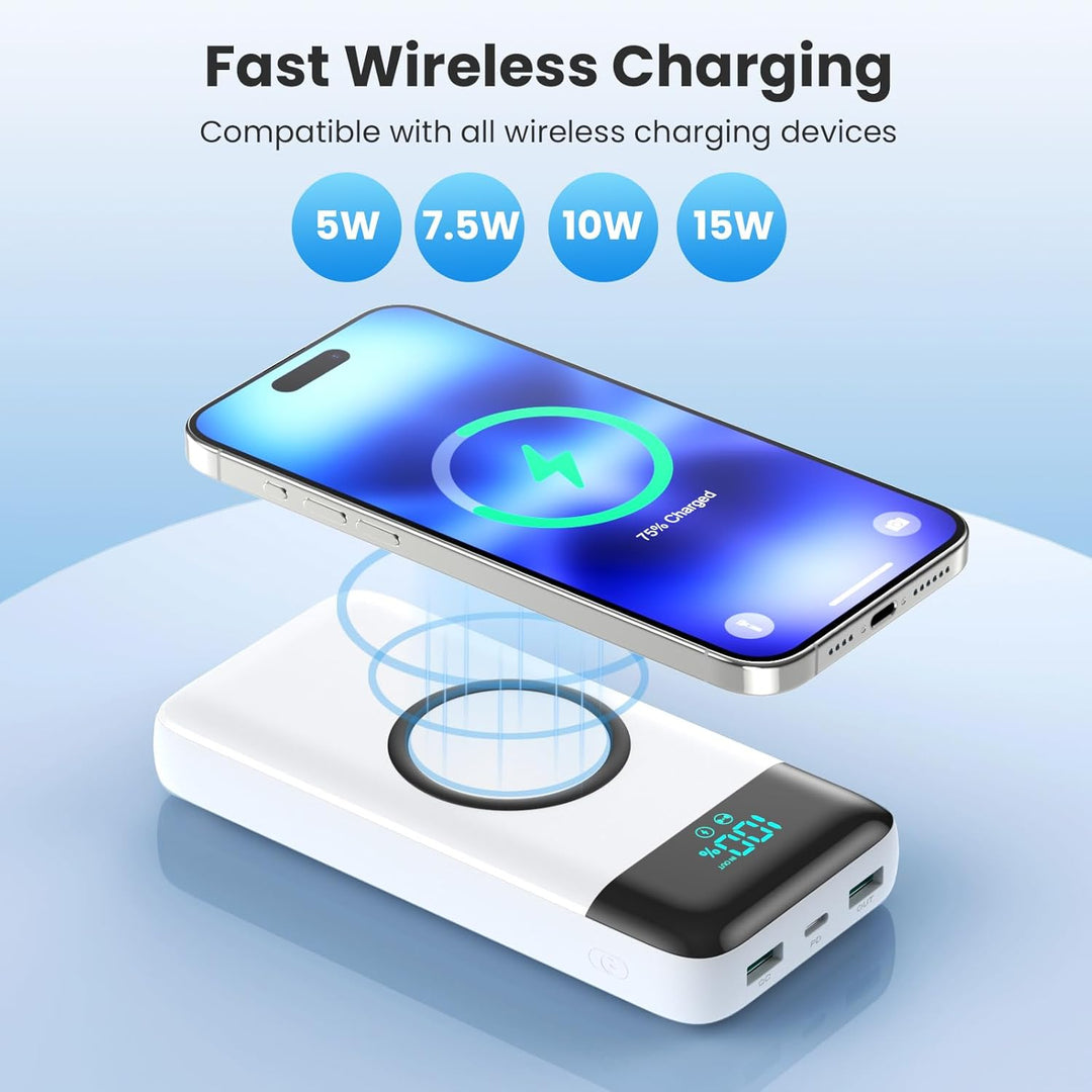 Wireless Power Bank 26800mAh mit 3 Kabel, 7 in 1 25W PD3.0+QC4.0 Schnellladen USB C Powerbank, 6 Aus