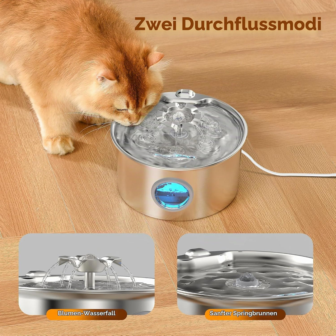 Katzenbrunnen für Katzen Edelstahl Katzentrinkbrunnen: 2.6L Katzenbrunnen für Katzen - Super Silent