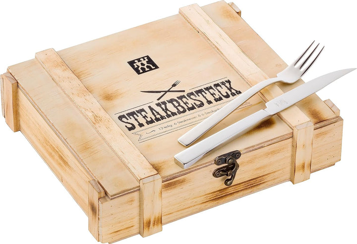ZWILLING Steakbesteck Set für 6 Personen, 12-teilig, 6 Steakmesser und 6 Steakgabeln, Inkl. Aufbewah