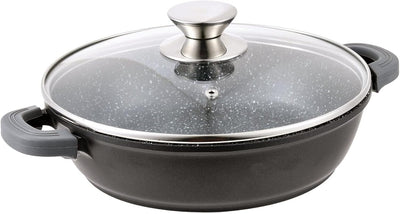 Schmorpfanne Ø36 cm mit Glasdeckel Servierpfanne Bratentopf Kochtopf Bratpfanne Induktion Aluguss Sc