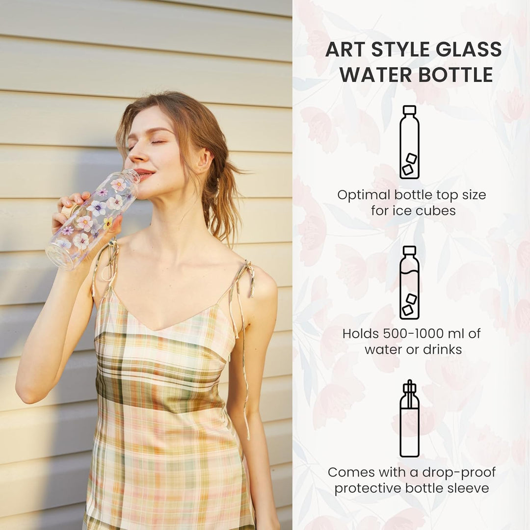 Autsel 500ml Glasflasche Trinkflasche Glas Sport Borosilikat Glass Bottle Wasser Flasche mit Neopren