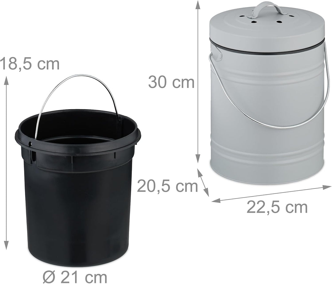 Relaxdays Komposteimer Küche, 5 l, Kleiner Mülleimer, Deckel und Geruchsfilter, Abfalleimer Biomüll,